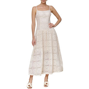 AVEC LES FILLES Drop Waist Sleeveless Lace Midi Dress Ivory Size 14